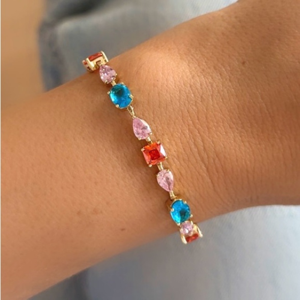 LAST 1 🔥14K Gold Plated Crystal Link Bracelet Adjustable Dainty Water Resistant